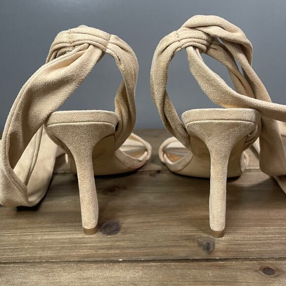 Nine West Women's Kelsie Ankle Wrap Heeled Sandals Size 6 Beige Faux Suede - Picture 7 of 12